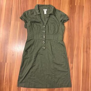 army green cargo collared button up dress